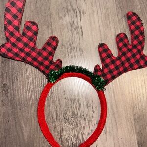 Red Plaid Reindeer Antler Headband